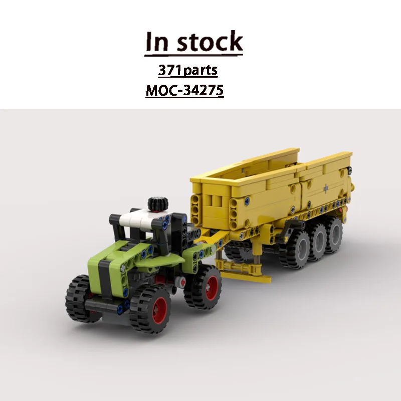 moc-34275-new-classic-small-three-axle-trailer-building-block-model-371-parts-boys'-children's-birthday-building-block-toy-gift