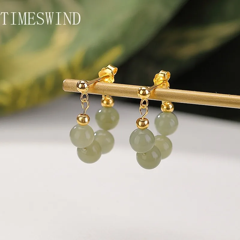 

TIMESDWIND Original A-type Jade Light Green Round Grape-shaped Women S925 Earrings Fashion Jewelry with Certificate