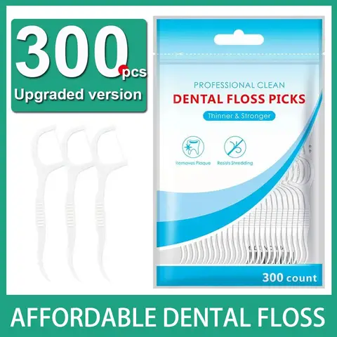 300개 민트 성인 치실 스틱 - 초미세 Flosser 홈 세트 - 휴대용 이쑤시개 스레드 치실 상자 대형 포장