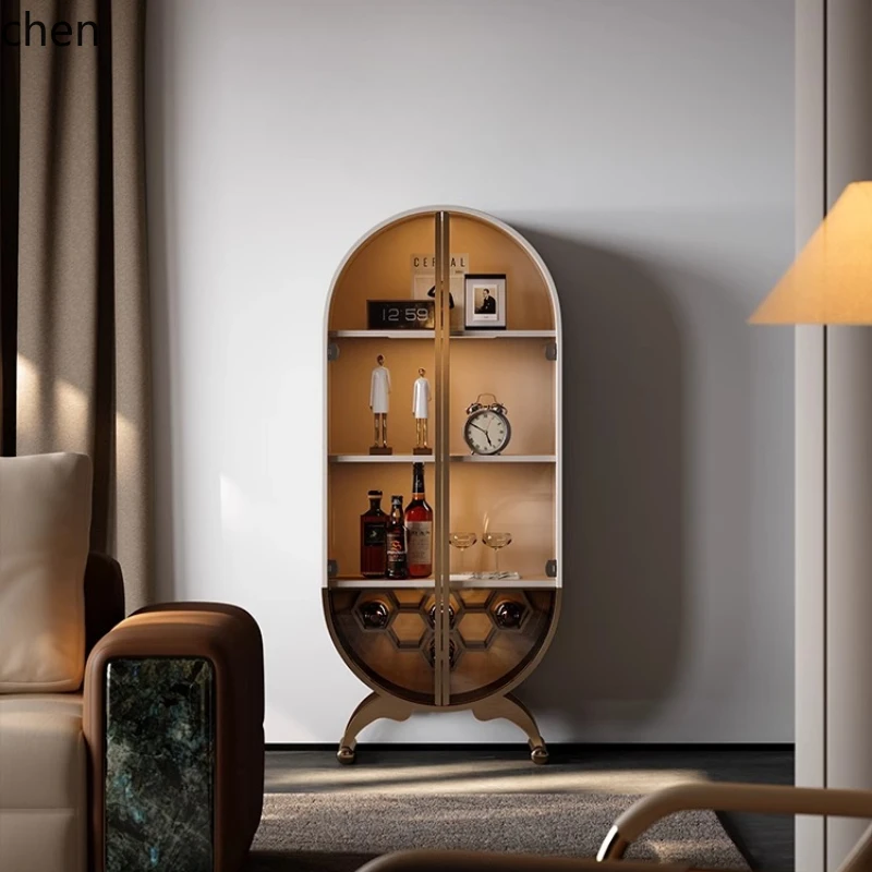 ZML Home Living Room Wine Cabinet Display Cabinet High-end Stainless Steel Multi-functional Glass Storage Cabinet