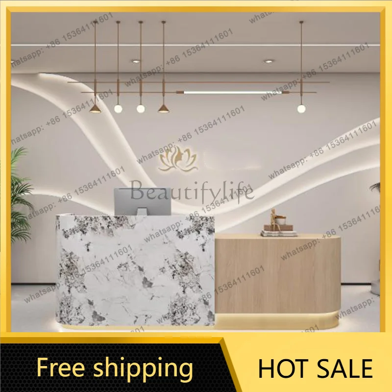 Best Sellers Beauty White Reception Desks Wood Welcome Led Lights Curved Reception Desks Simple Corner Mostrador De Tienda Trend