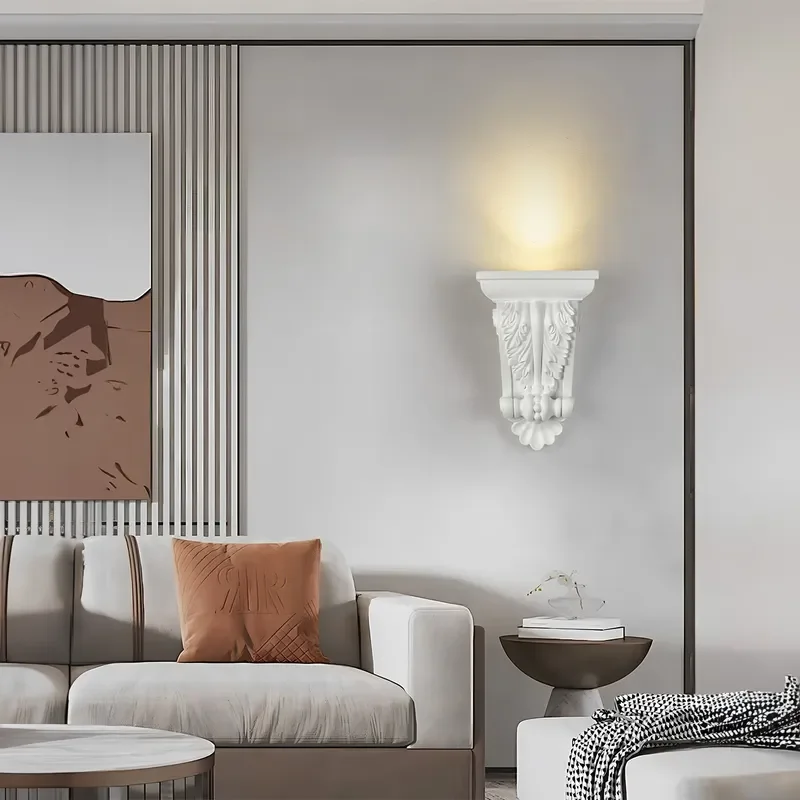 Vintage French Wall Lamp Cream Style Roman Relief Gypsum Sconce for Living Room Bedroom Dining Room Ambient Lighting Decor