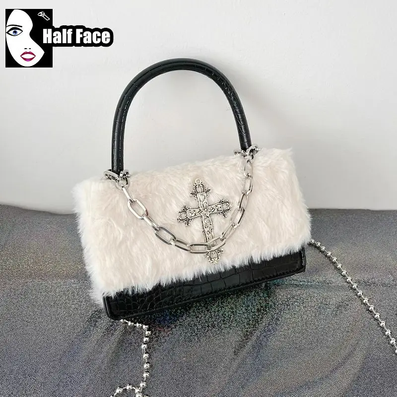 Y2K-Bolso de mano gótico Harajuku para mujer, bandolera de felpa cruzada, de un hombro, estilo Punk, informal, diseño de moda