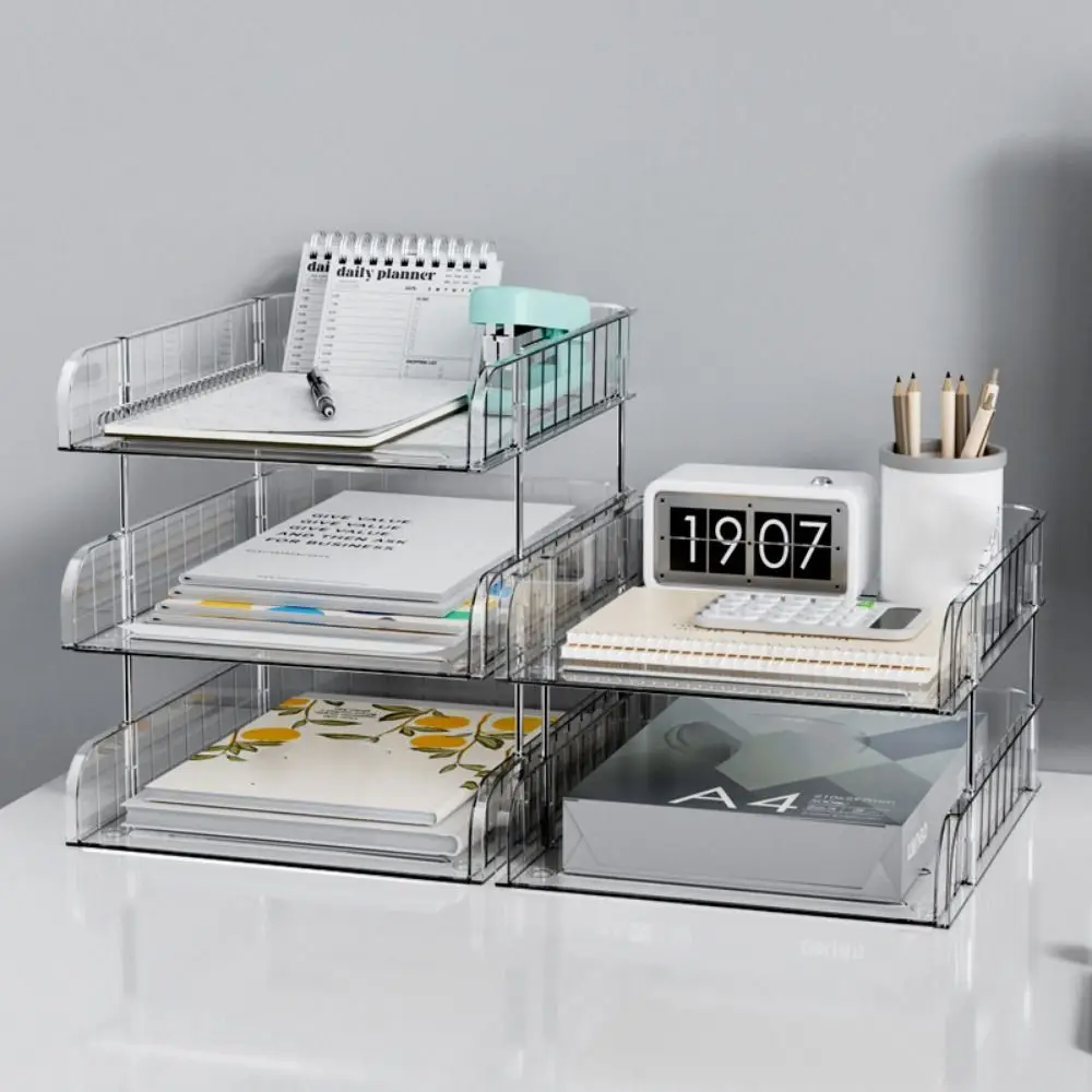 

2/3 Tier Clear Desktop Organizer Durable Large Capacity A4 File Storage Tray Plastic Space Saving Book Storage Rack Classroom
