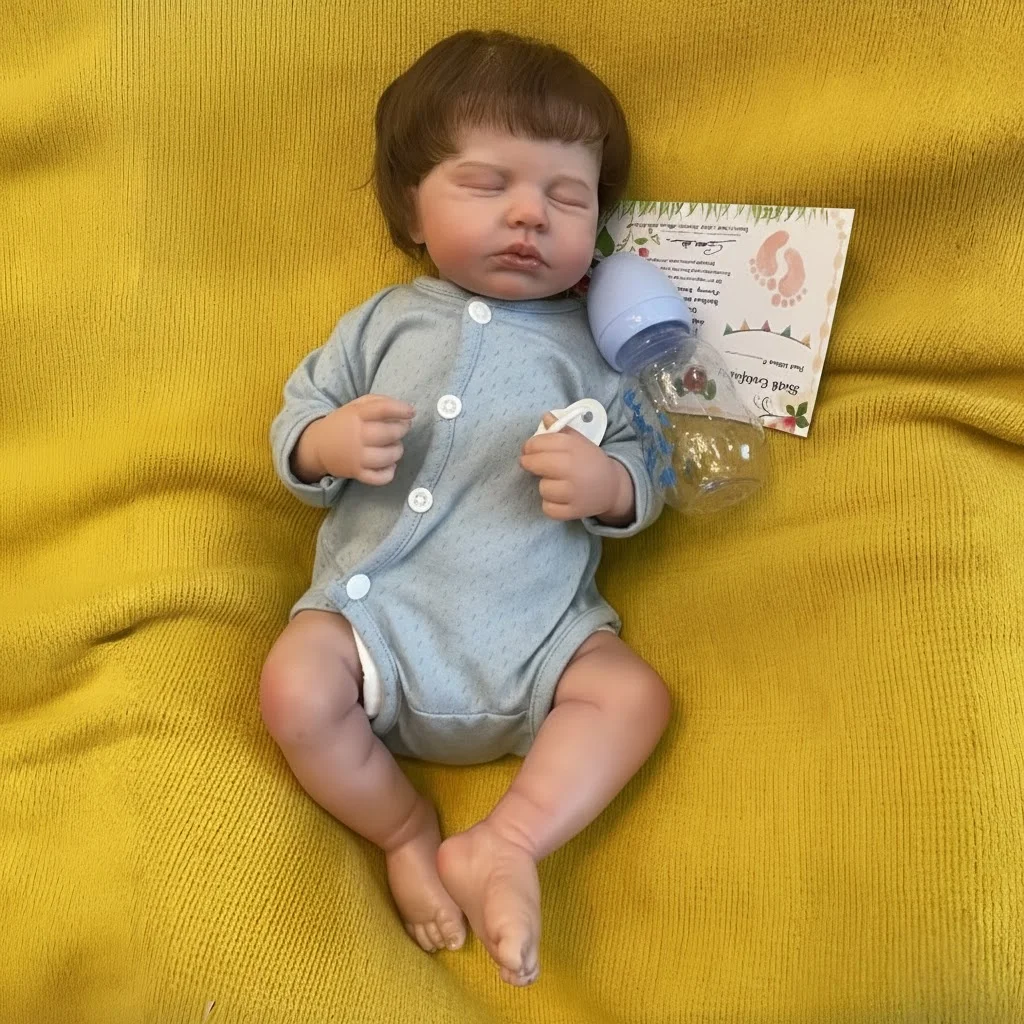 AnjoDoll Ganzkörper-Puppen aus weichem Silikon-Vinyl, 45 cm, Mädchen-Loulou, bemalte Babypuppe mit verwurzeltem Haar, als Geschenk für Kinder, Mu Diegoas Reborn