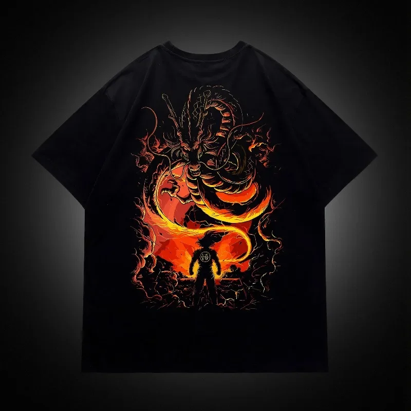 Dragon Inspired Double Sided Print T Shirt, Oversized Anime Graphic Tee, Shenron & Goku Art Unisex Streetwear Short Sleeve