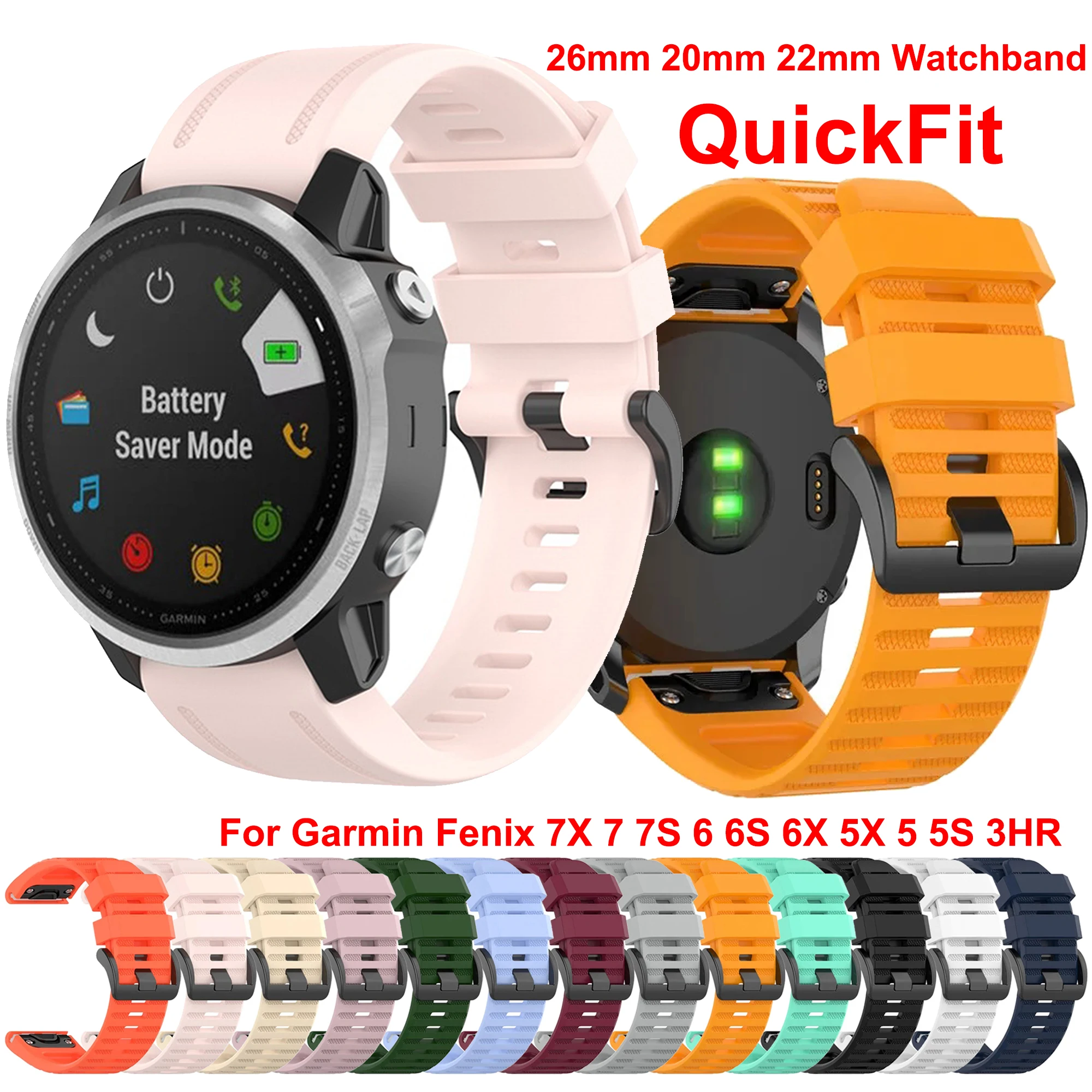 Watch Bands For Garmin Fenix 8 7X 7 7S Silicone Watch Straps Bracelet Fenix 5X 5S Plus 3HR Strap 20 22mm 26mm QuickFit Watchband