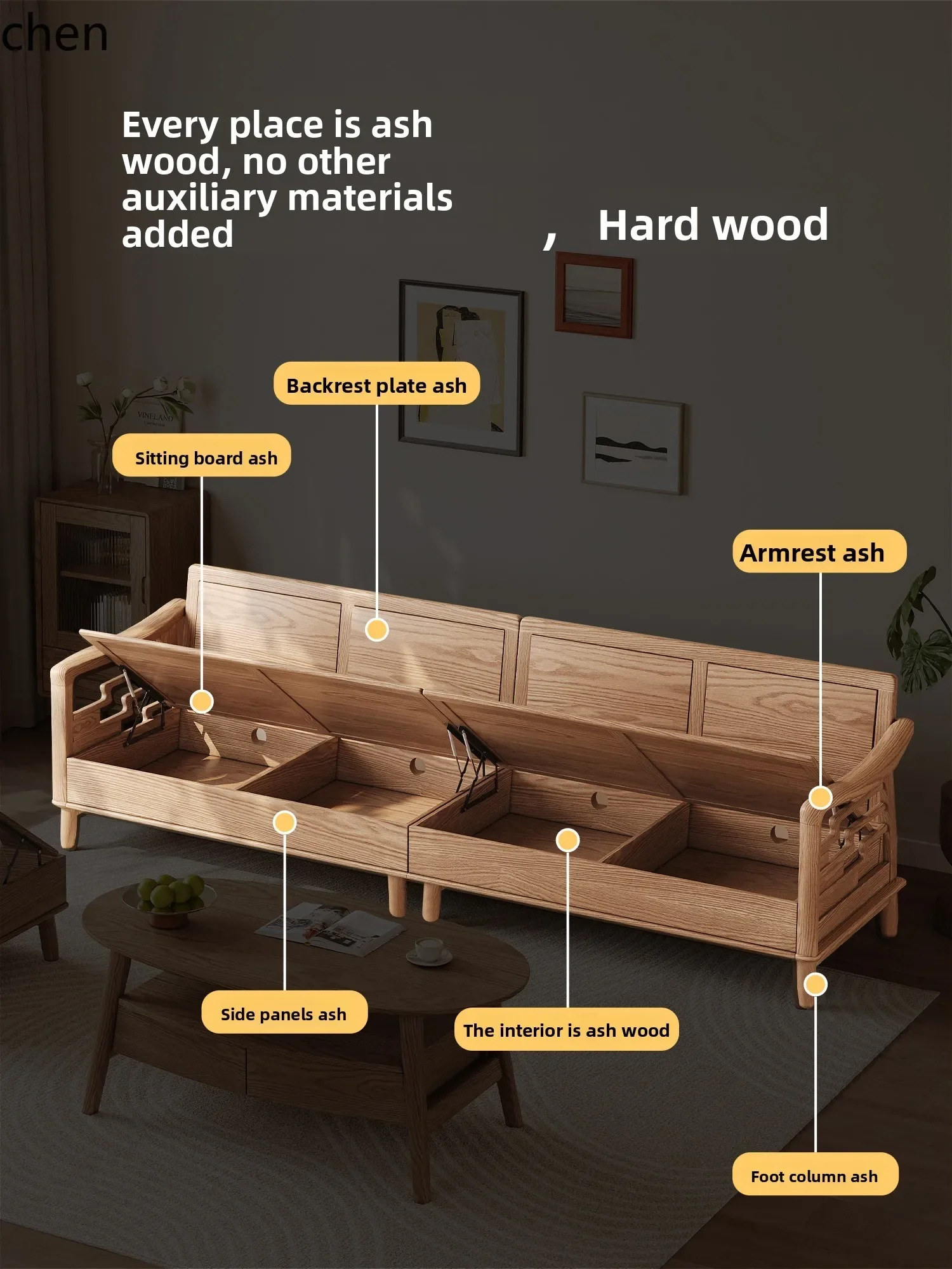 Solid Wood Sofa Set Modern Simple Small Apartment Living Room Winter Summer Dual-use High Box Storage Furniture