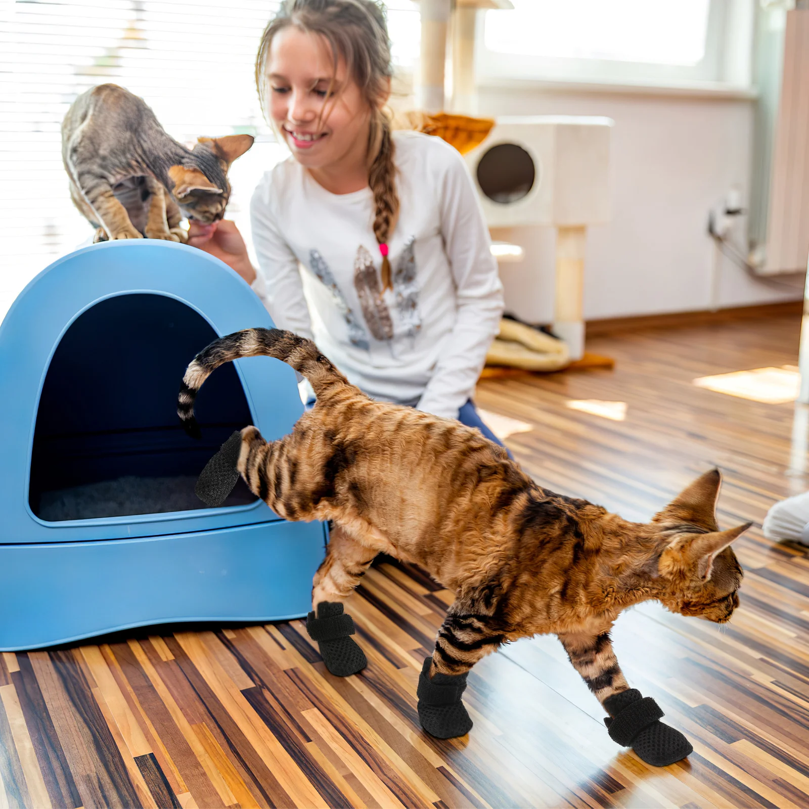 4Pcs Cat Shoes High Quality Reusable Paw Cover for Cats Adjustable Fit Protection from Scratching Daily Use Shoes for Cats