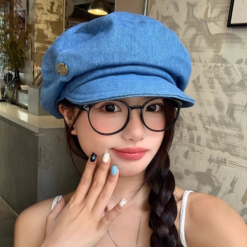 Japanese Retro Denim Berets Cap for Women Spring and Summer  display picture 1