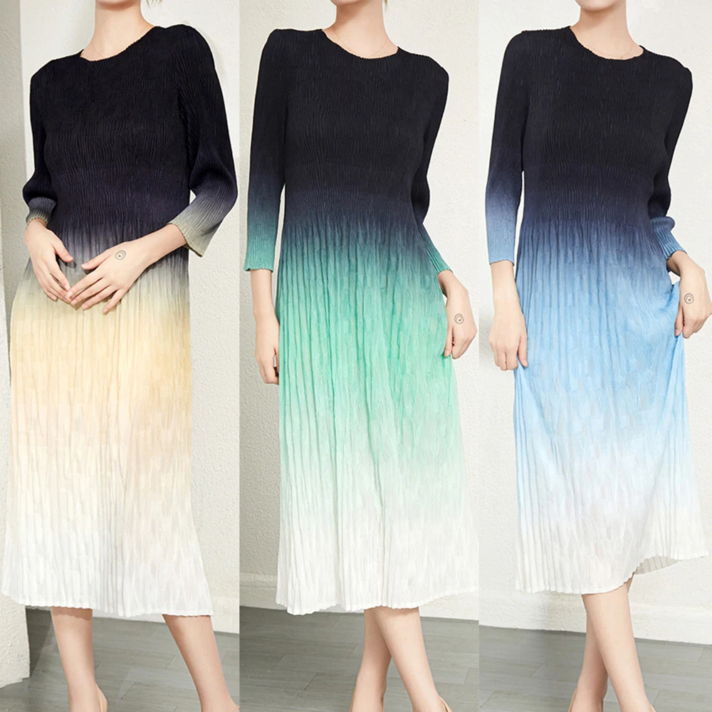 

Платье свободное в европейском и американском стиле, плиссированное низ-платье с градиентом, большие размеры, весна-осень