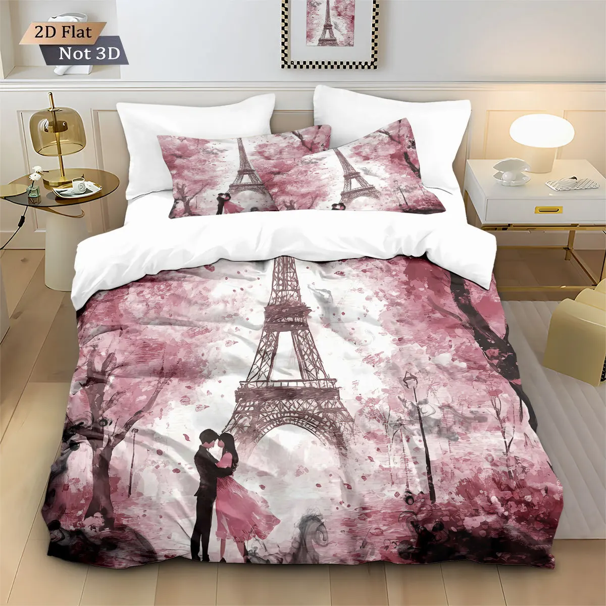 Paris Eiffel Tower Digital Printed Duvet Cover with Pillowcases European Queen King Size Bed Collection Soft Comforter Cover