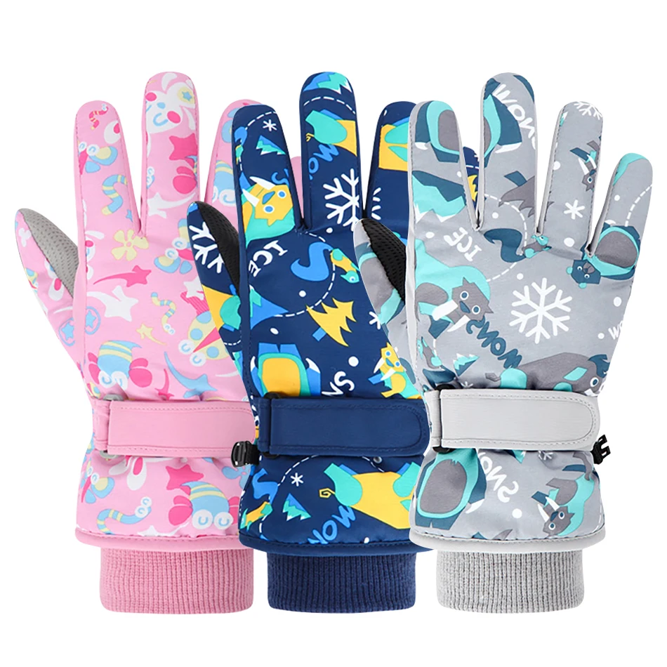 Children Snow Play Essential Boys and Girls Cartoon Cotton Ski Gloves Fashionable Warmth and Comfort Cold Weather Kids Gloves