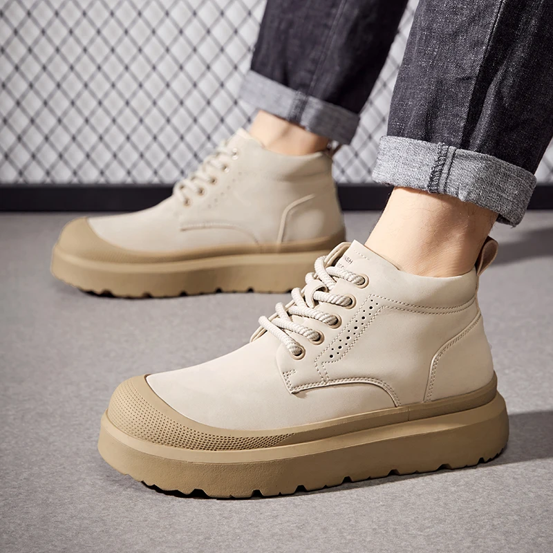 

Men High Top Boots PU Thick Sole Comfortable Non Slip Business Casual Men Boots