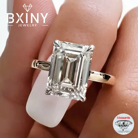 BXINY GRA Certified 4CT Emerald Cut Moissanite Rings S925 Silver for Women Solitaire Rectangle Diamond Wedding Band Gift Jewelry