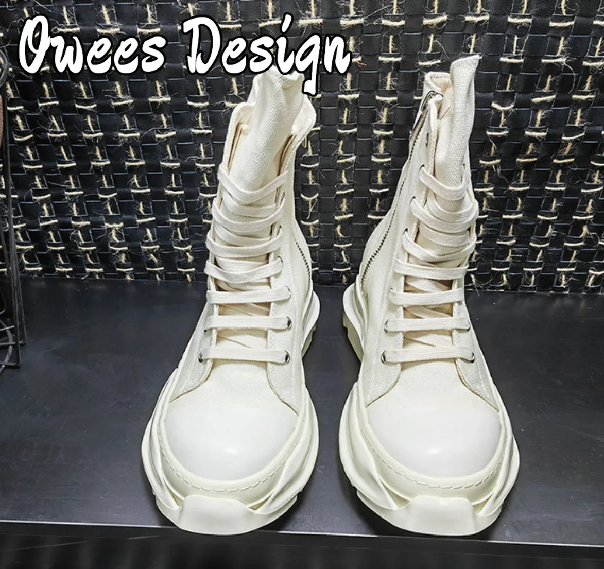 Owees Design Men Platform Sneakers Shoes Breathable Increase Trend Women Brand Leisure High Top Rest Thick Canvas Shoes Unisex