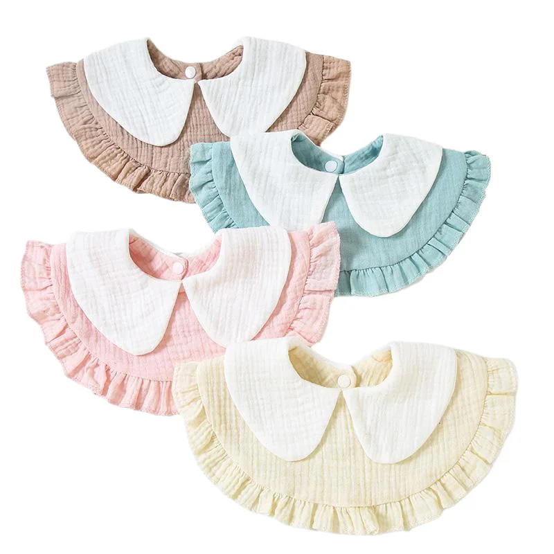 Cotton Baby Bibs Collar Shape Saliva Towel Ruffle Toddler Bib for Girl Four-Layer 360 Degree Rotation Infant Feeding Accessories