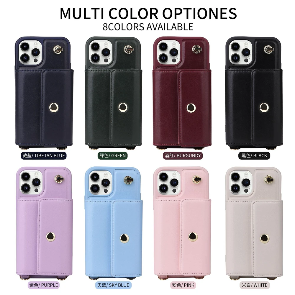 Wallet Shoulder Strap Phone Case For iPhone 15 Pro Max 14 13 12 11 Pro Max 15 Plus 14 Plus Leather Card Slot Lanyard Back Cover