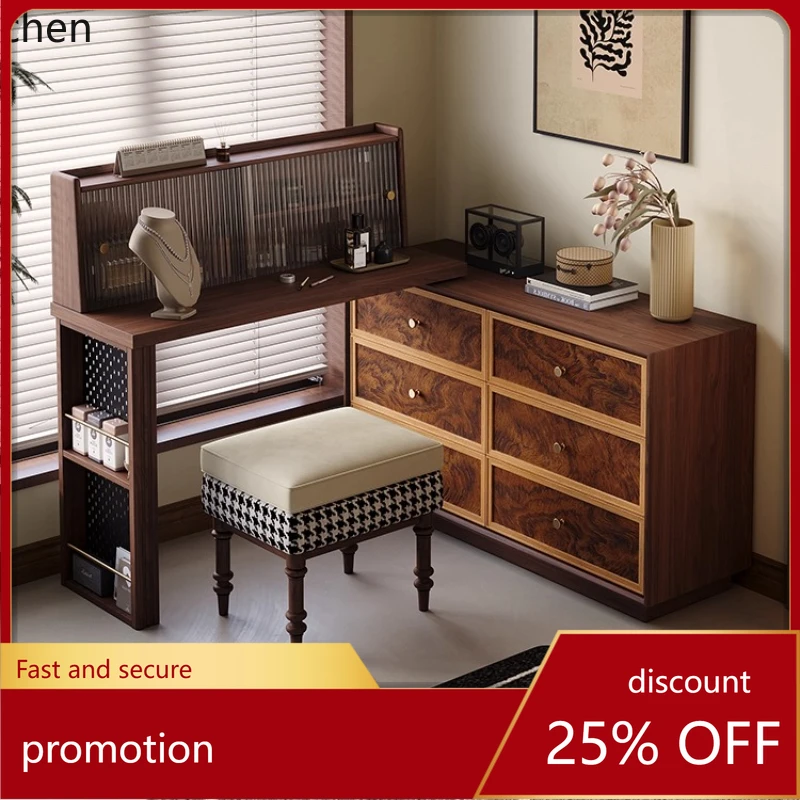 HXL Solid Wood Chest of Drawers Dressing Table Retractable Bedroom Bed End Storage Storage Cabinet