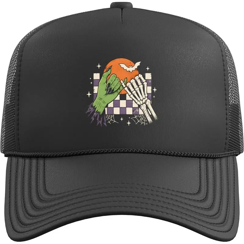 Witch Skeleton Hand Pinky Promise Halloween Friends Trucker Hat with Adjustable Mesh Back