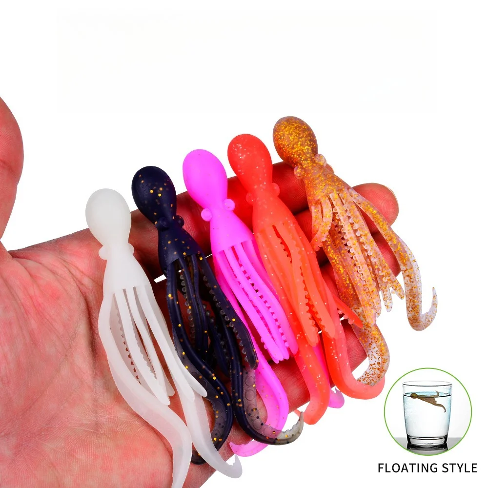 Señuelo de pesca de calamar de silicona, 5 uds., simulación de calamar, alta elasticidad, luminoso, 10cm/4.8g, para pesca en el mar.