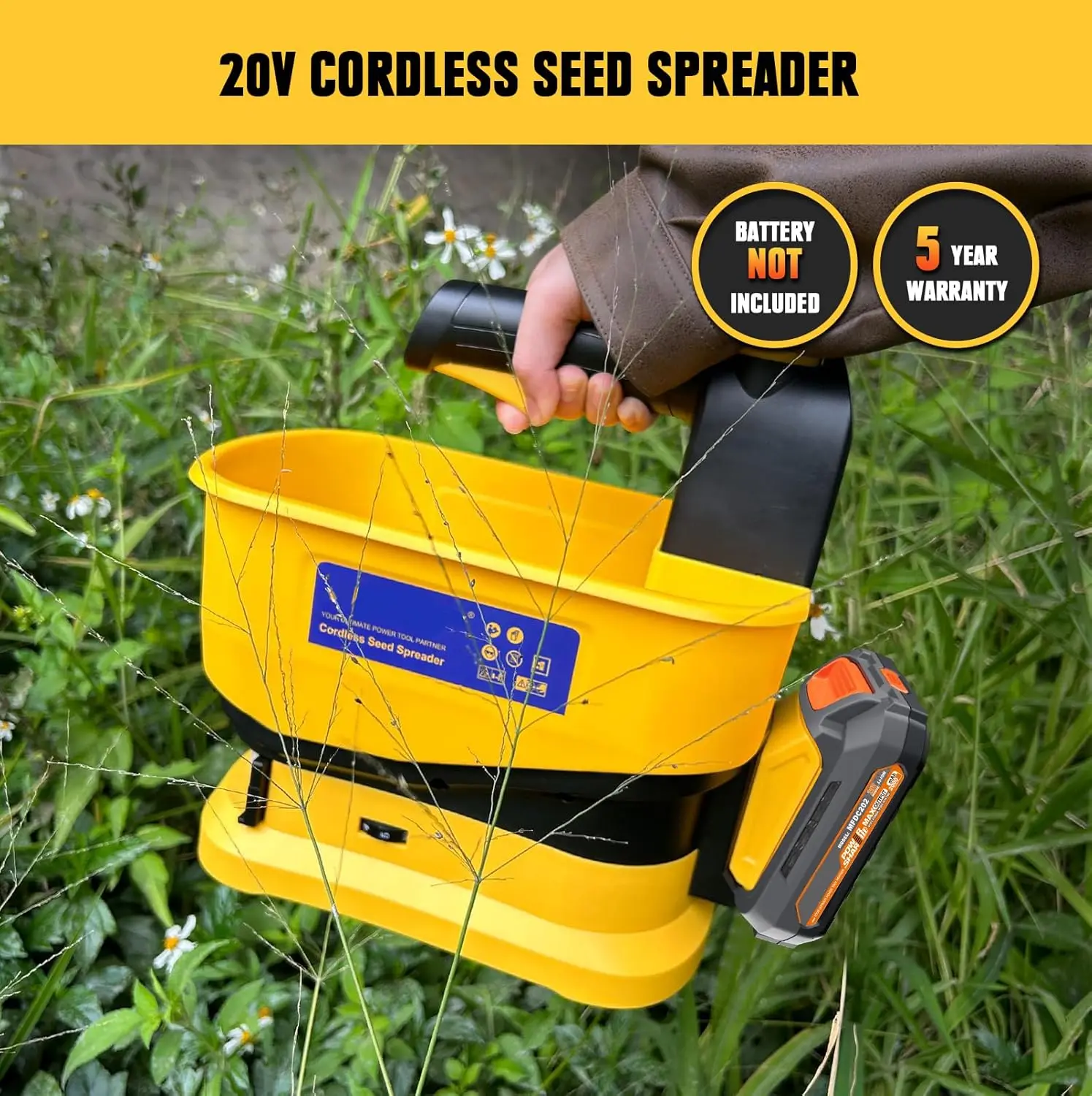 Cordless Handheld Spreader Compatible with Dewalt 18V 20V Battery, Fertilizer Electric Spreader for Grass Seed, Fertilizer