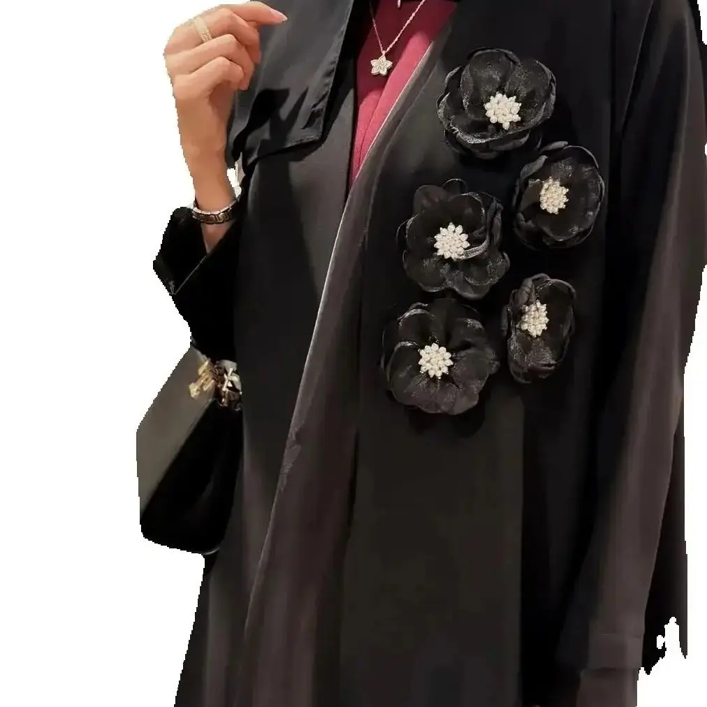 

Eid Beads Flower Kebaya Jalabiya Dubai Abayas for Women Muslim Dress Kimono Cardigan Femme Musulmane Caftan Islam Clothing Robe