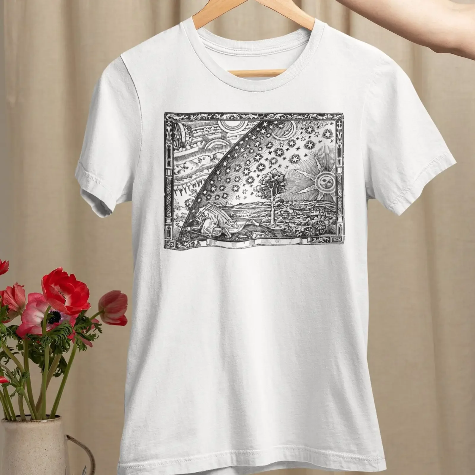 Flammarion T shirt Woodcut Engraving Renaissance Gustave Dore Dürer Astronomy Stars Cute  vintage Washed homme Breathable