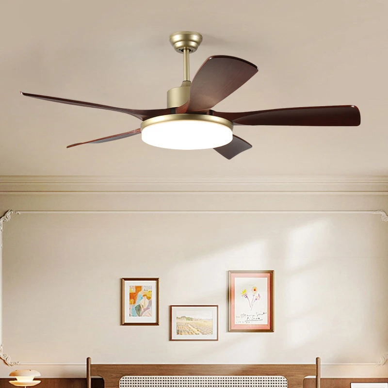 Nordic retro living room fan, LED light high-end feel antique bronze color restaurant variable frequency bedroom study room