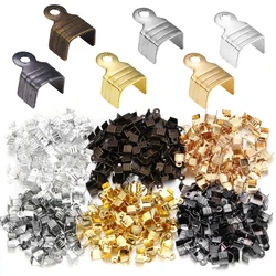 200pcs 6 7 8 10mm Trilinear Crimp Beads Cove Clasps Cord End Caps String Ribbon leather Clip Foldover For Necklace Connectors