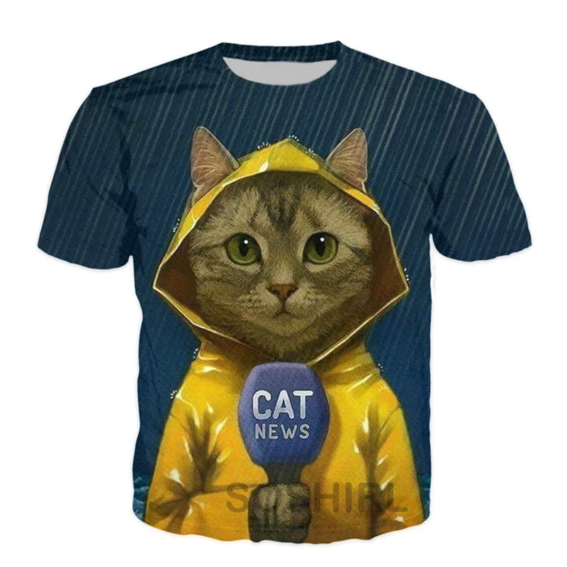 New Funny Animal Cat Dog graphic t shirts Summer Fashion Casual Trend Interesting Round Neck Tees 3D Printed streetwear Tops