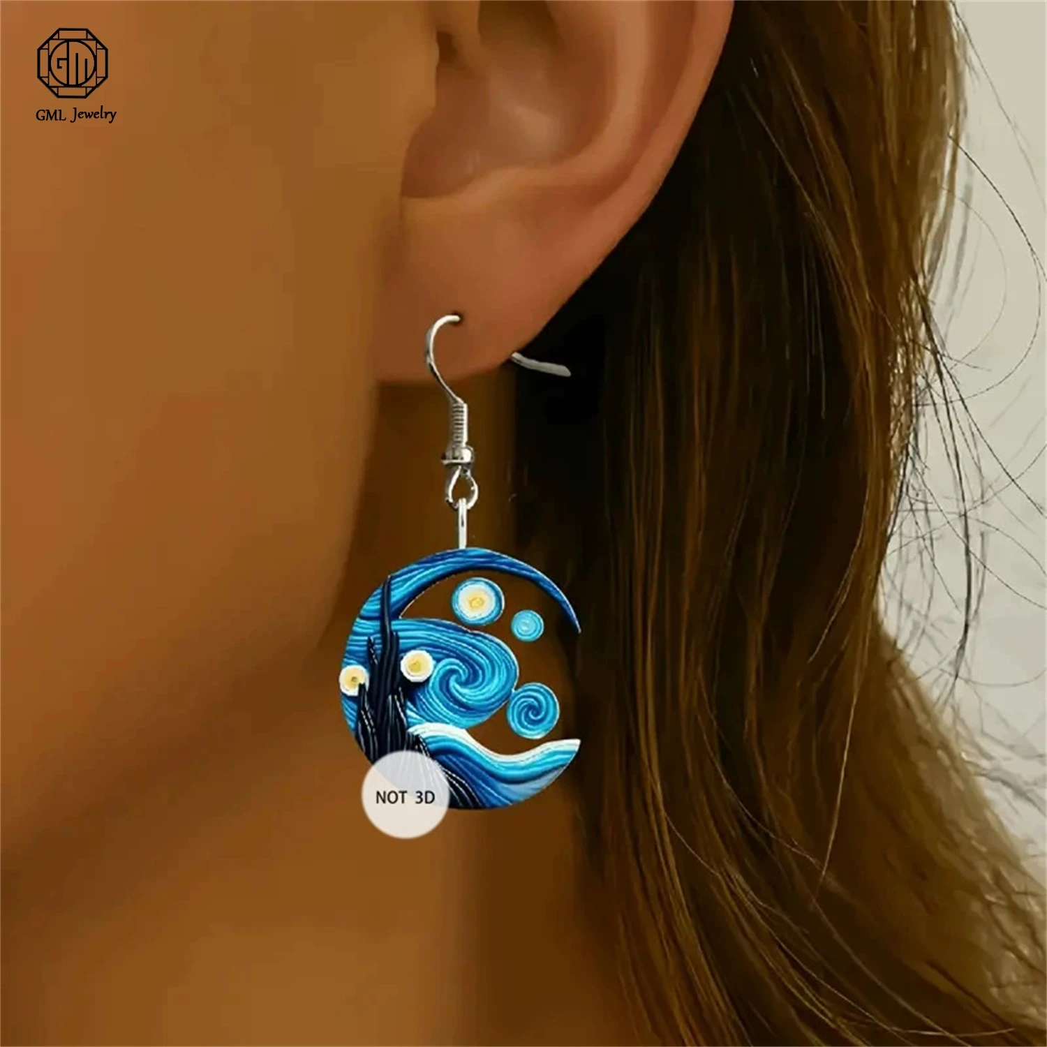 Celestial Starry Night Earrings Blue Swirl Star Pattern Acrylic Dangle Drop Lightweight Hypoallergenic Party Jewelry Gift Women