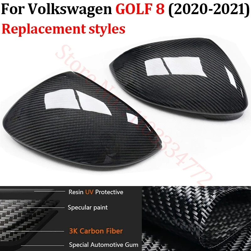 

Rearview Mirror Cover For Volkswagen GOLF 8 2020 2021 Real Carbon Fiber Car Side Door Wing Mirror Shell Frame Replacement Case