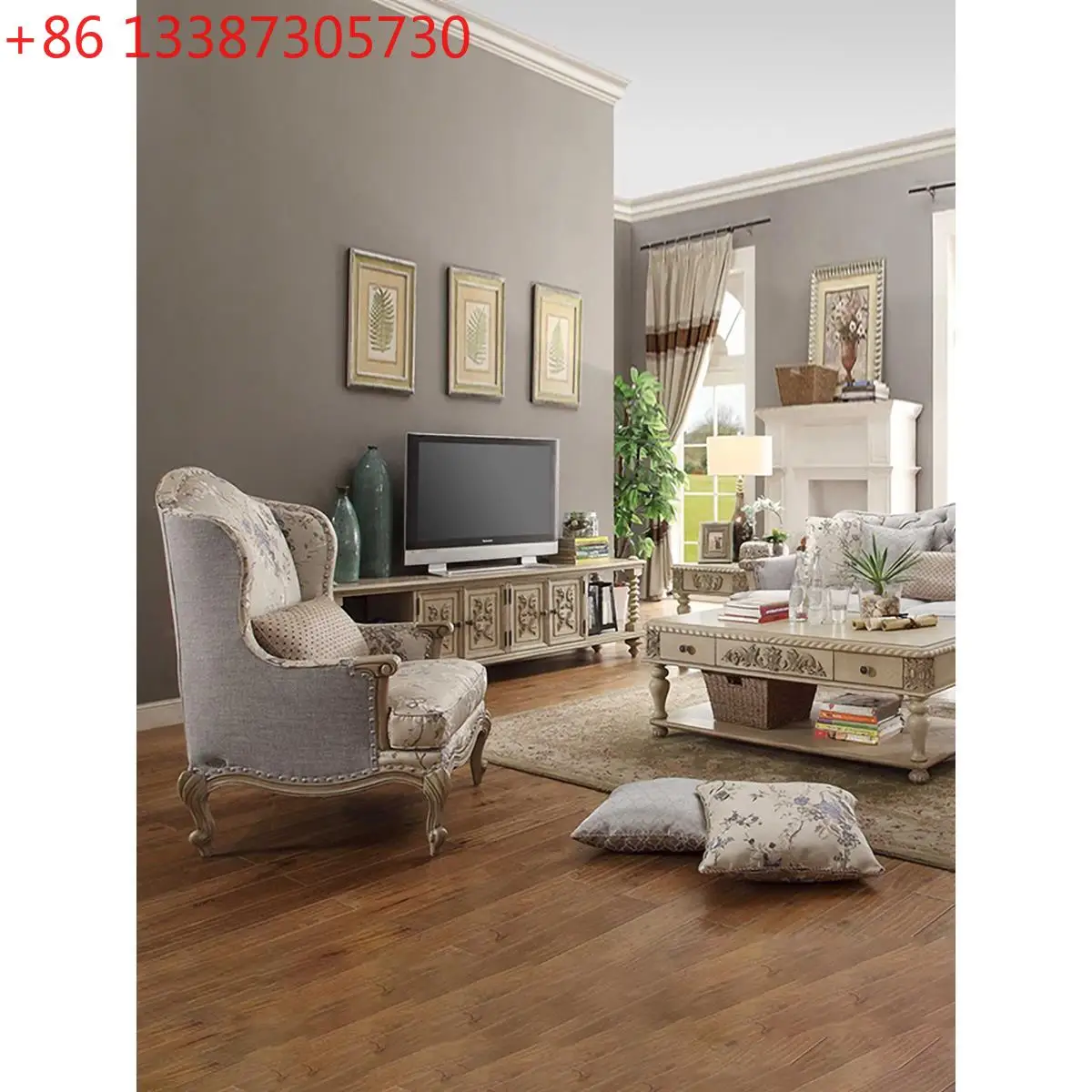

American solid wood sofa fabric oak French country retro living room sofa