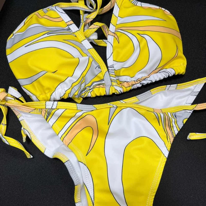 Diseño de lujo para mujer, conjunto de traje de baño Sexy con realce de pecho pequeño Kini, traje de baño de marca para playa, traje de baño adelgazante con estampado que cubre el vientre