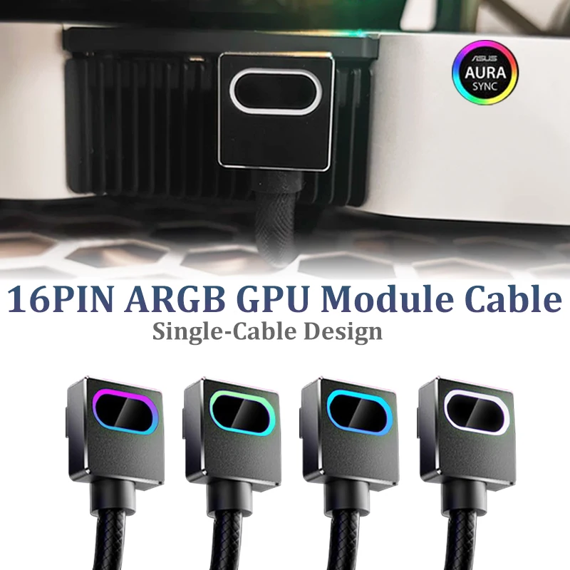 

AIJS 16-контактный кабель модуля видеокарты, колено 90 градусов, 12 + 4P, линия питания компьютера, ARGB синхронизация, однолинейный дизайн