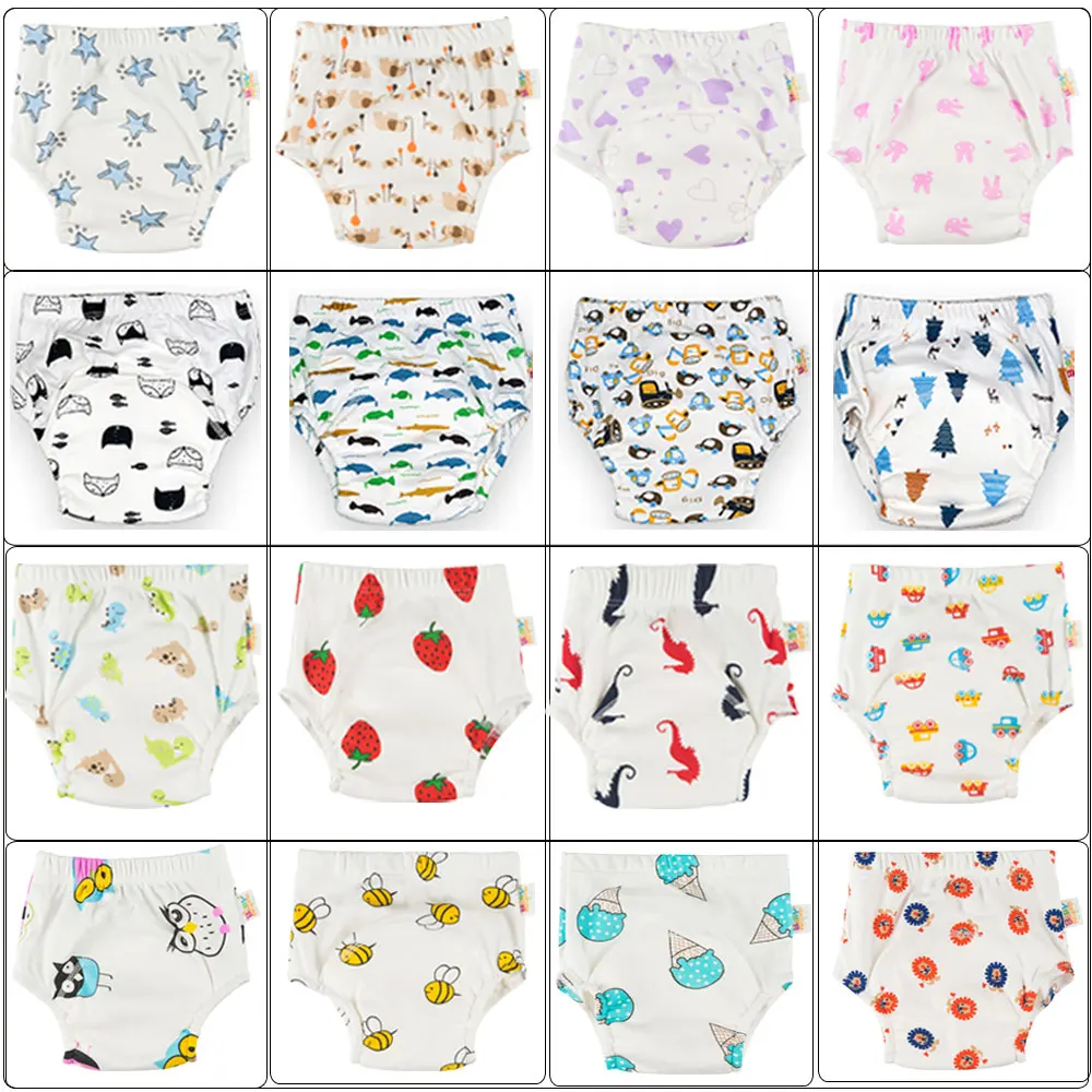 10 pçs/lote estampas bonitos à prova dwaterproof água bebê potty calças de treinamento reutilizáveis toalete calcinha fraldas infantil pano fralda mudando roupa interior