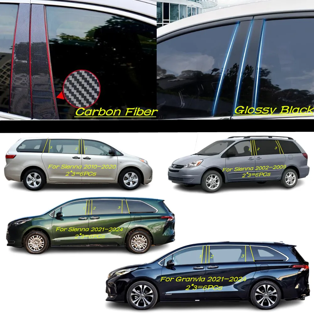 

Car PC Material Pillar Post Cover Door Trim Window Molding Sticker Plate For Toyota Sienna 2002-2020-2024/Granvia 2021-2024