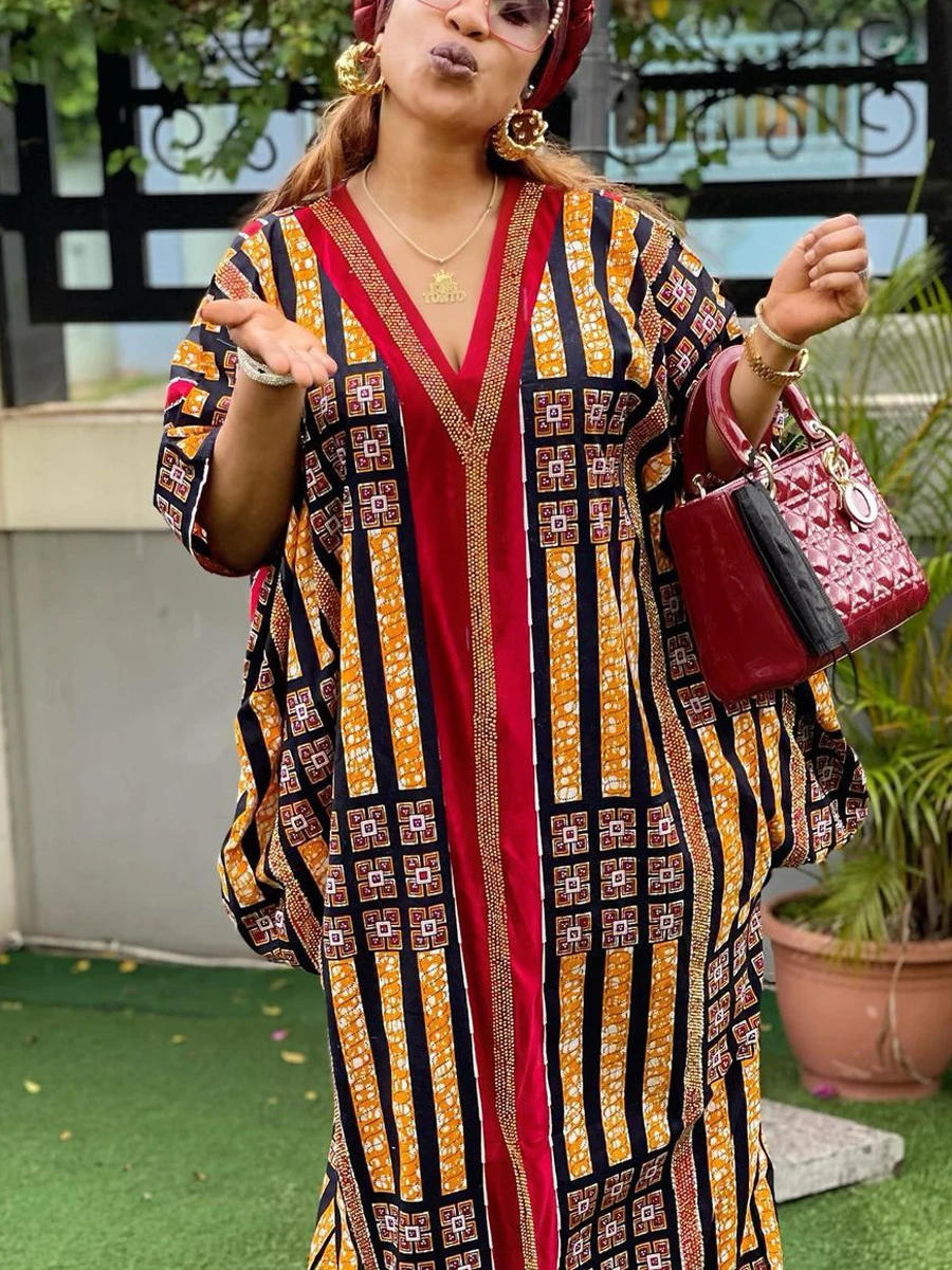 African Dresses For Women 2022 Muslim New V-neck Maxi Femme Robe Nigerian Traditional Clothes Summer Fashion Abayas Dubai Boubou