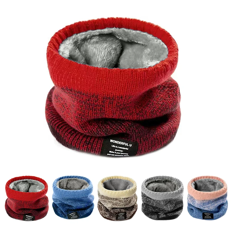 Unisex Solid Cashmere Warm Winter Ring Scarf Women Men Knitted Full Face Mask Neck Scarves Thick Muffler