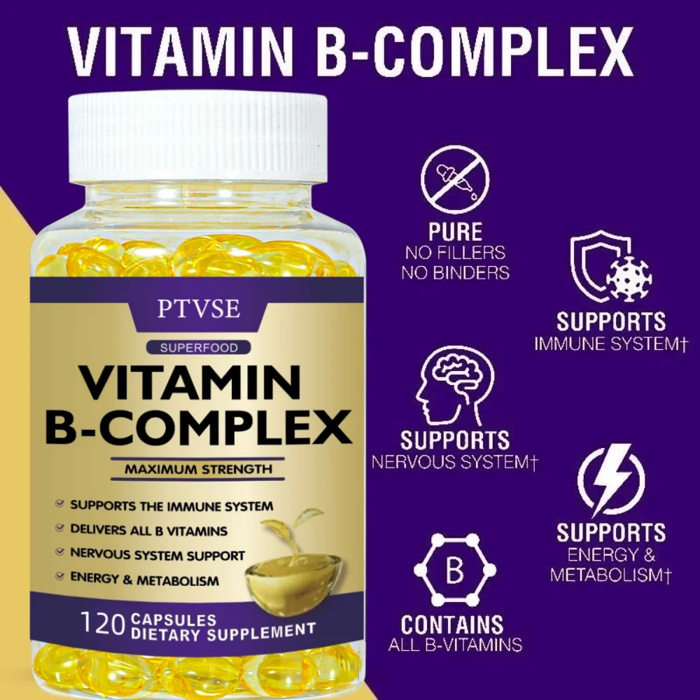 B-Complex Vitamins (B12 B1 B2 B3 B5 B6 B9 Folic Acid &Biotin) Capsule Liver, Immune System, Energy Support Nutrition Supplement