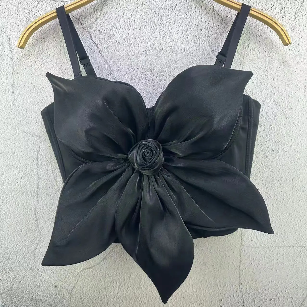 

24 Handmade Large Flower Solid Color Small Tank With Strap Stage Style Spring Fishbone Slimming Top