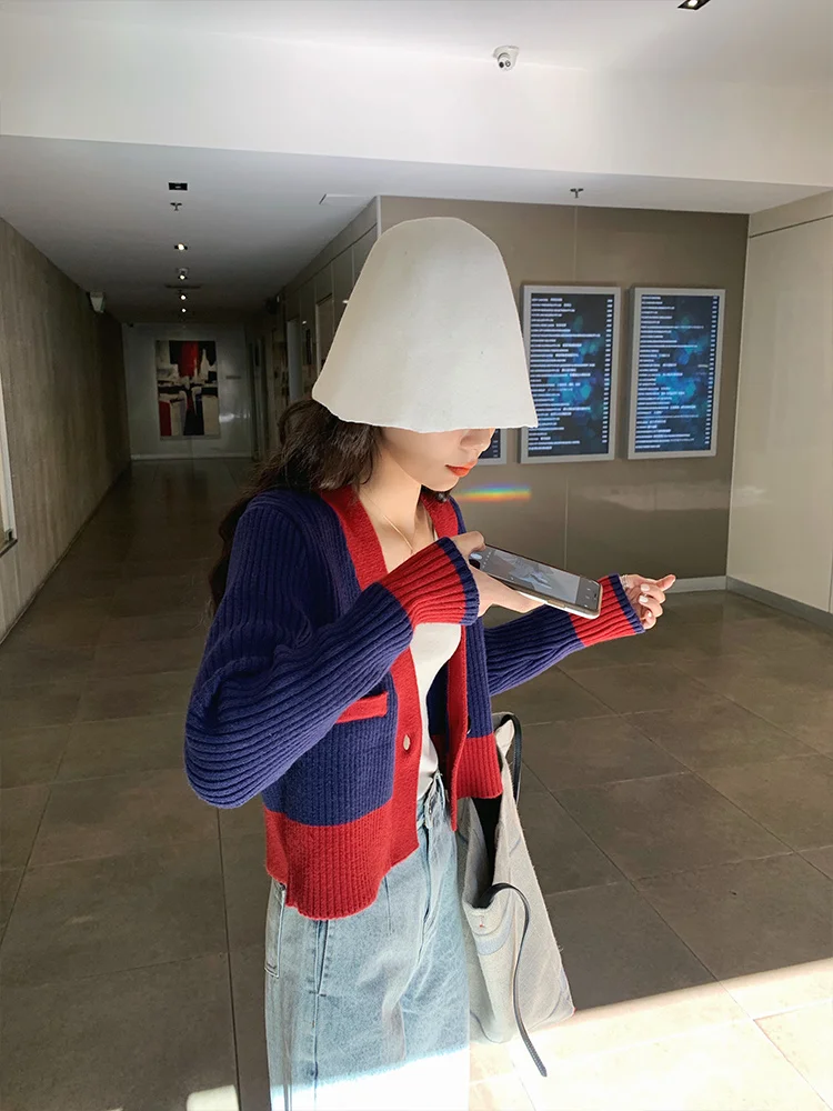 

Tweed Jacket Dark Blue For Girl Womens Winter Office Business OL Lady Professional Working Writing Daily Commute Workplace Retro