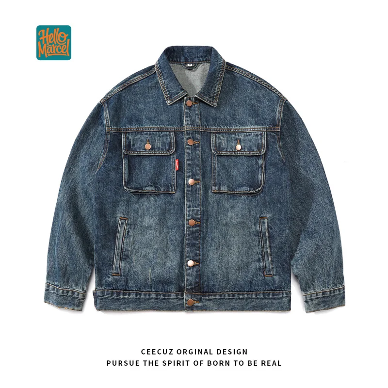 HELLOMARCEL EU US Size Luxury Quality Jean Jacket Street Wear Heavyweight Vintage For Men Women American Retro Work Denim Jacket