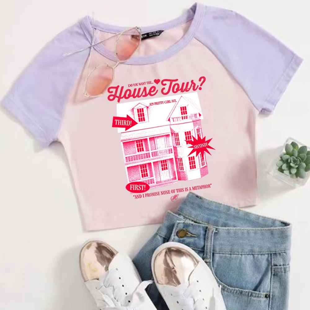 سابرينا كاربنتر هاوس جولة المحاصيل قمم تي شيرت الفتيات أزياء المرأة س الرقبة قصيرة الأكمام #5