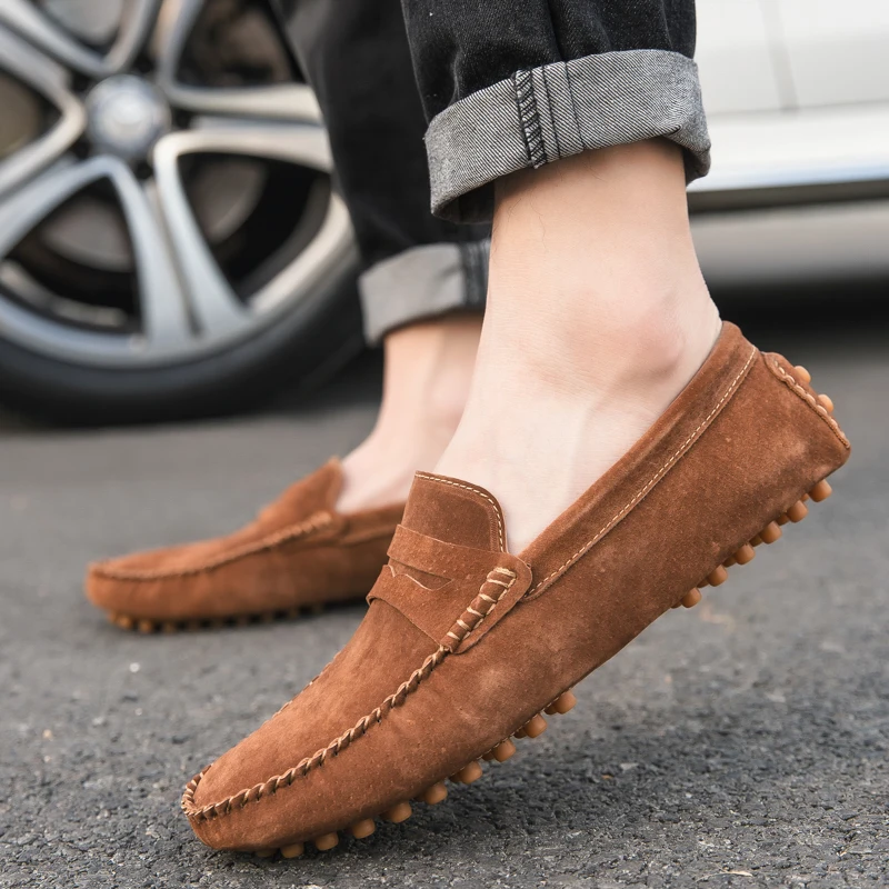 

New Korean Style Men's Matte Genuine Leather Driving Loafers Trendy Versatile Slip On Fashion Youth Casual Shoes