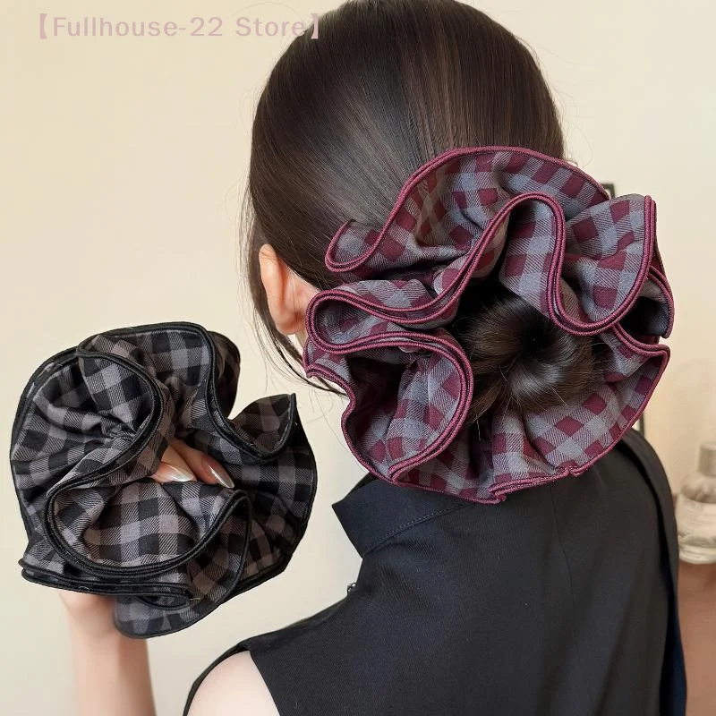 【MAX-22】Große Scrunchies Vintage Plaid Haarbänder Elegante elastische Pferdeschwanz Haargummis Damen Haarschmuck