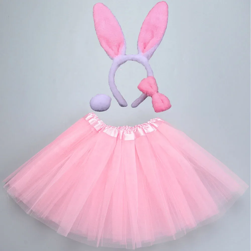 Mädchen Frauen Kaninchen Hase Stirnband Tutu Rock Schwanz Fliege Set Party Geschenk Geburtstag Halloween Kostüm Cosplay