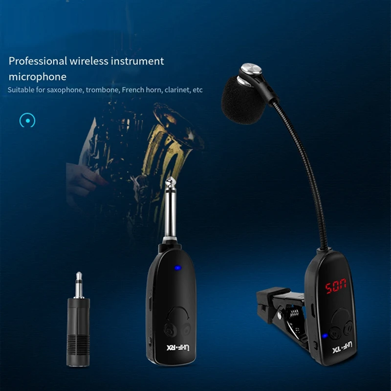 1Set UHF Wireless Instruments Saxophone Microphone Wireless Receiver Transmitter 50M Range Plug And Play Great For Saxophone