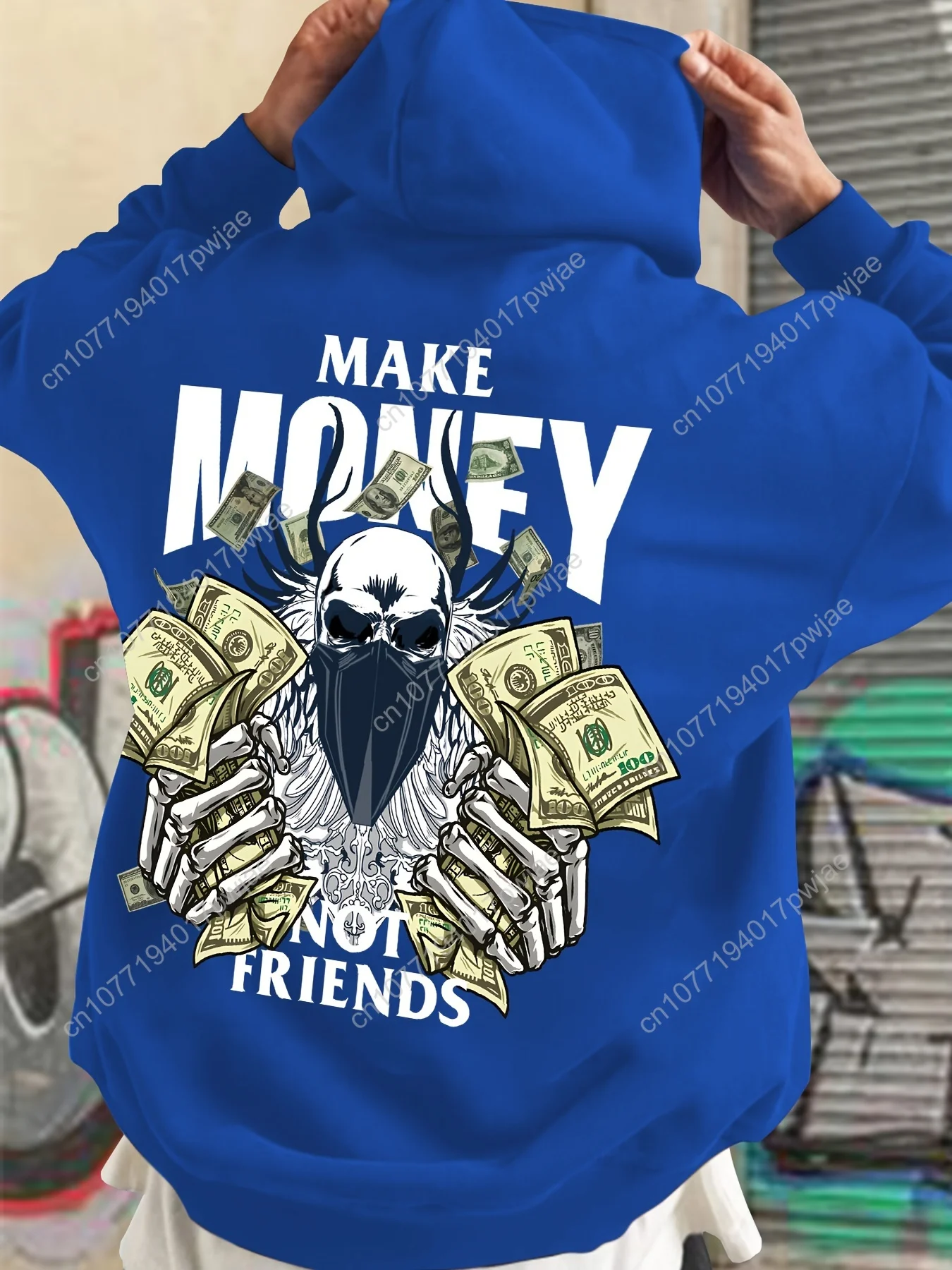 MAKE MONEY NOT FRIENDS Moletom com capuz com bolso canguru estampado, moletom casual de manga comprida, roupas masculinas, para outono